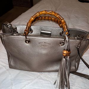 Gold Gucci Exclusive Bamboo Shopper Leather Tote